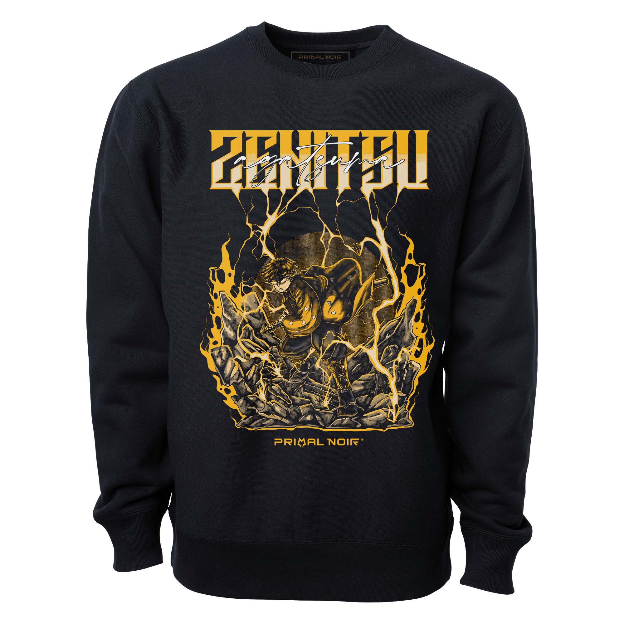 Primal Noir Anime Sweatshirts Black / S Demon Slayer: Zenitsu Agatsuma “Thunder Breathing” Men's Anime Sweatshirt