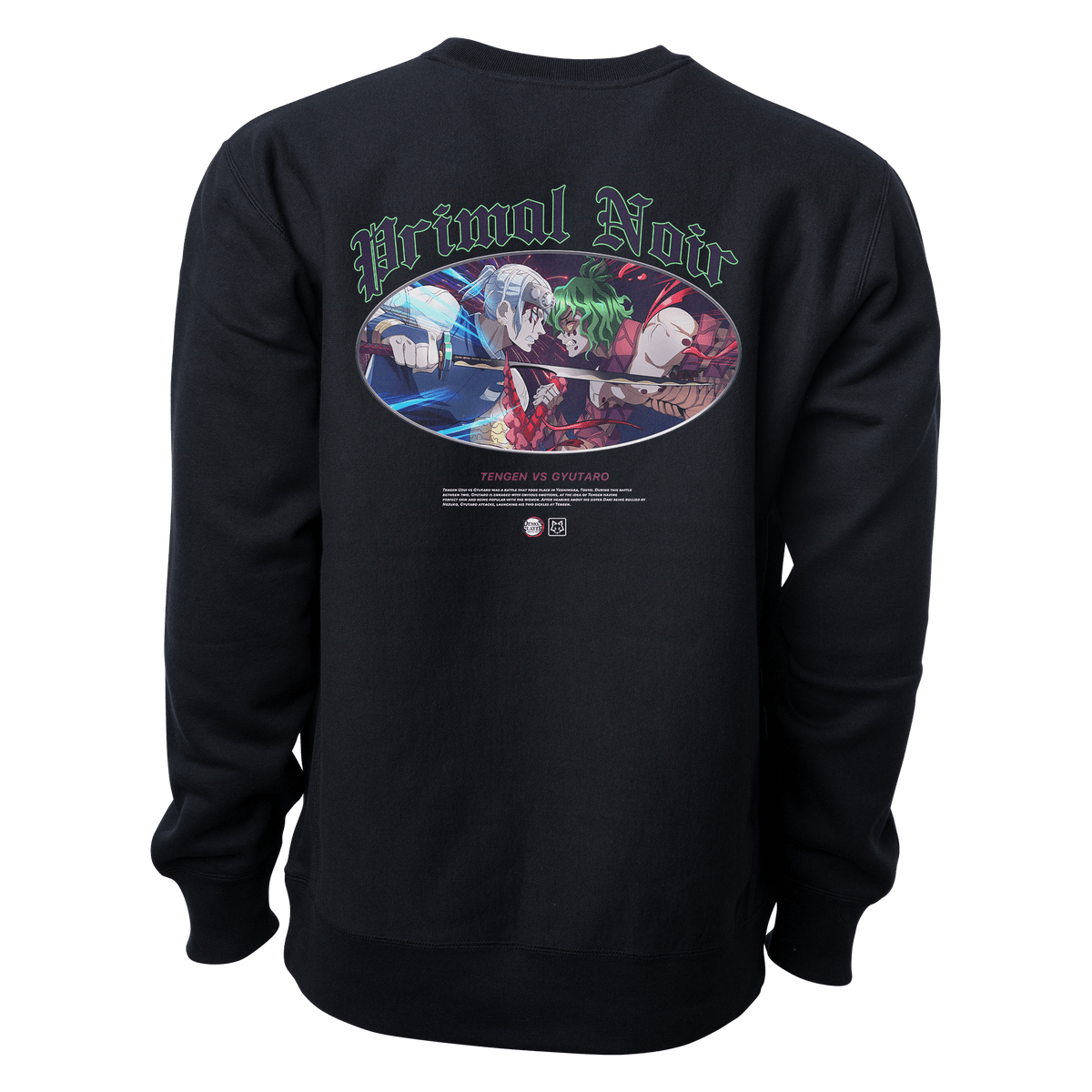 Primal Noir Anime Sweatshirts Demon Slayer: Tengen vs Gyutaro “Sound Clash” Anime Mens Sweatshirt